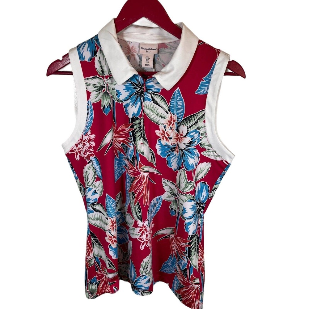 TOMMY BAHAMA ACTIVE Golf Tennis Active 1/4 Zip Top Floral Tropical Size Large
